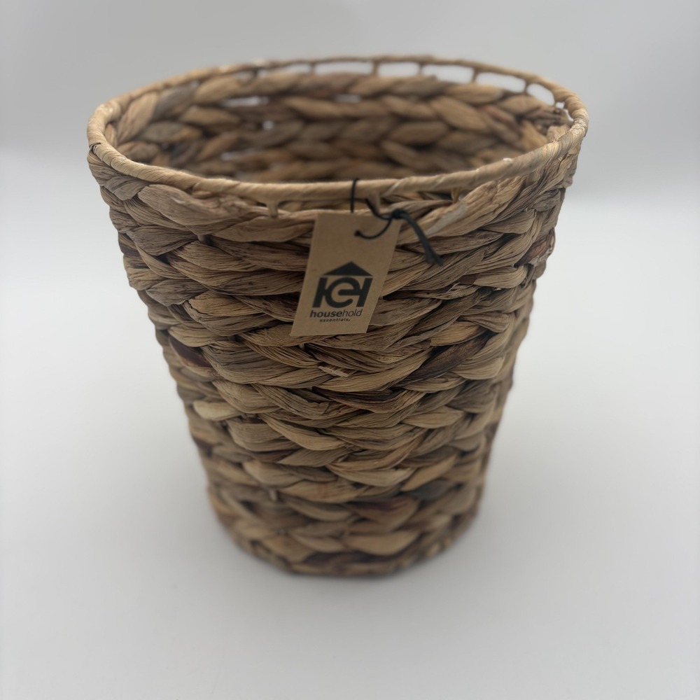 Household Essentials Small Braided Water Hyacinth Wastebasket Brown Wicker
